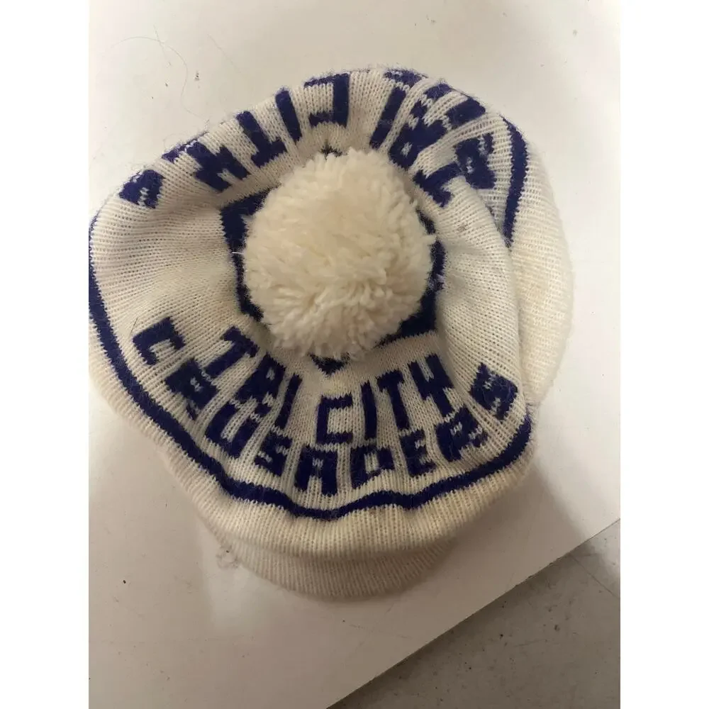 White Tri City Crusaders Cap Beanie puff